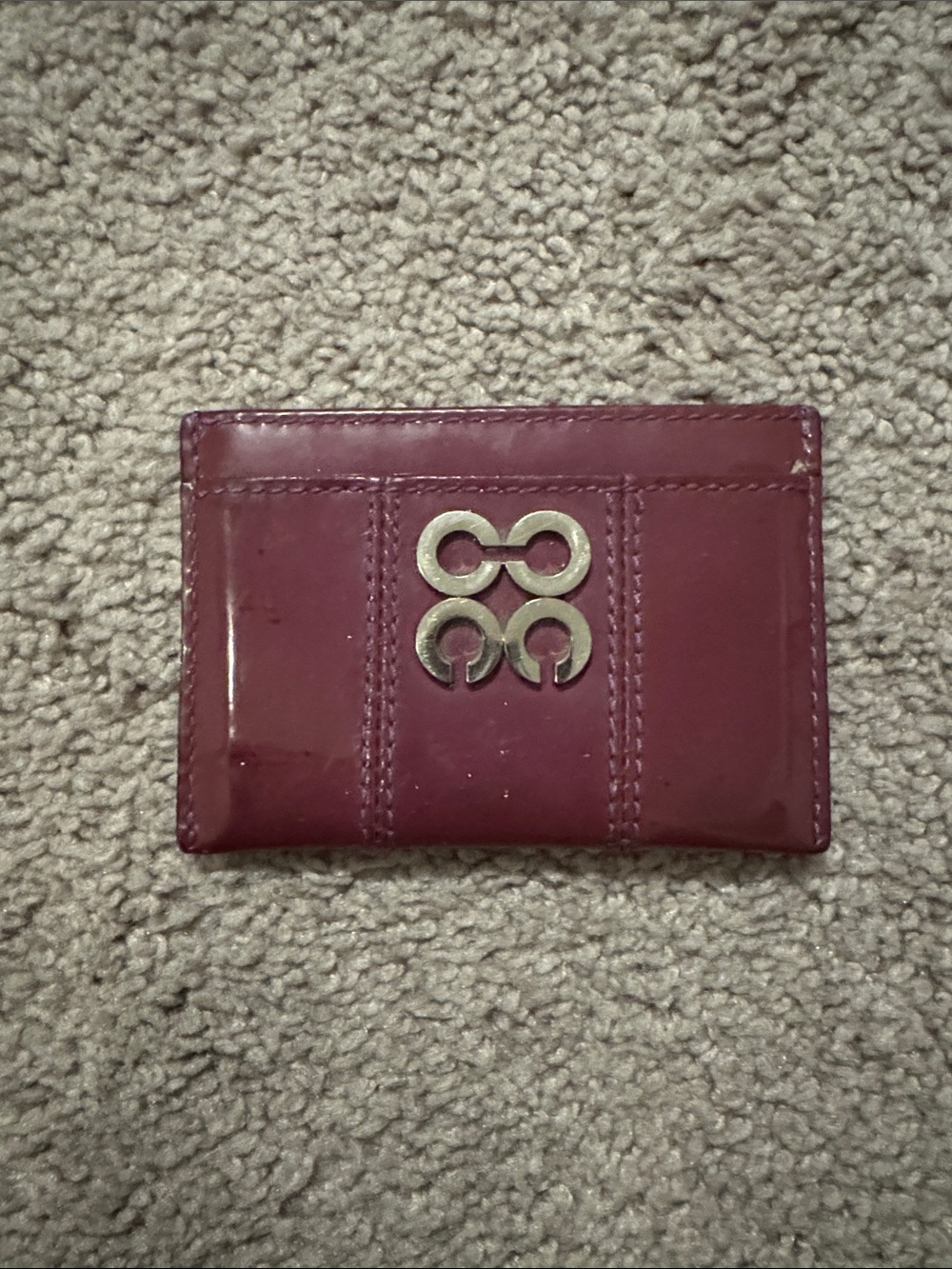 Coach Patent Leather Card Holder with Signature Metal Logo - Plum